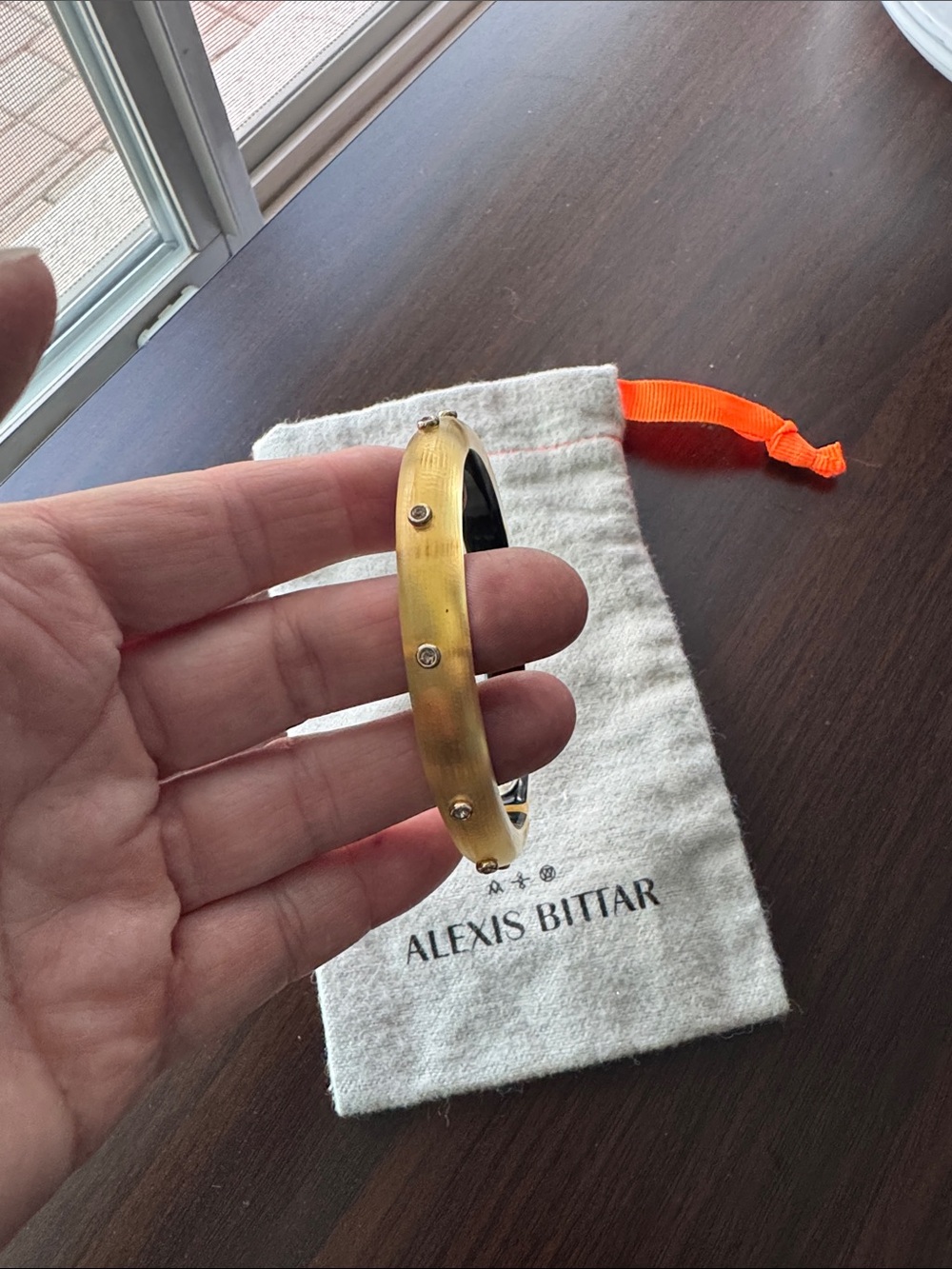 Alexis Bittar Translucent Yellow Hinge Gold-Tone Studded Acrylic Bangle